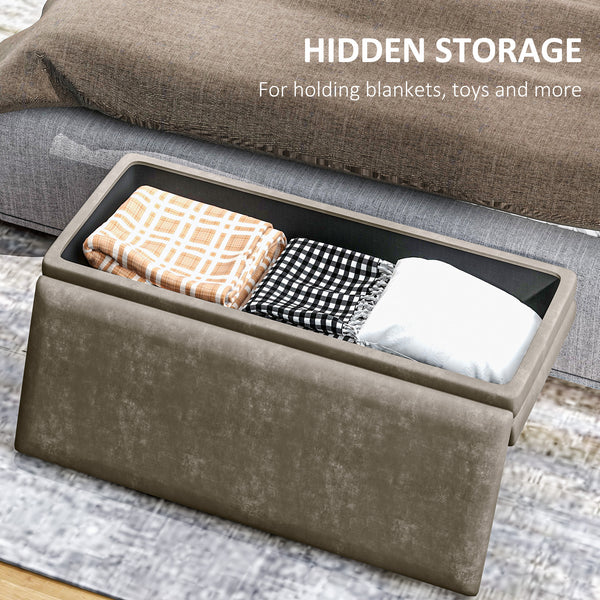 Pouf de rangement en velours avec pieds en acier