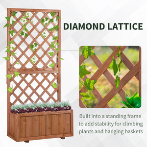 Raised pine planter with trellis for climbing plants and flowers
