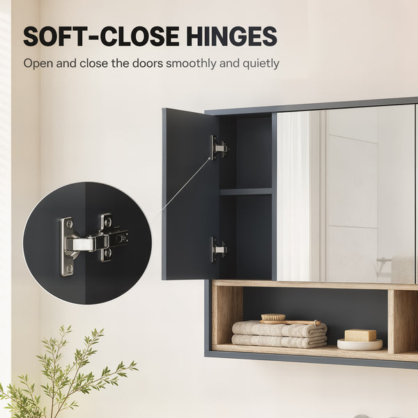 Armoire murale de salle de bain avec miroir et 8 compartiments de rangement, gris