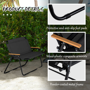 Folding 2-seater garden bench with armrests, black
