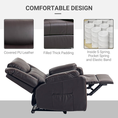 Fauteuil inclinable en similicuir avec repose-pieds et 2 poches latérales, marron
