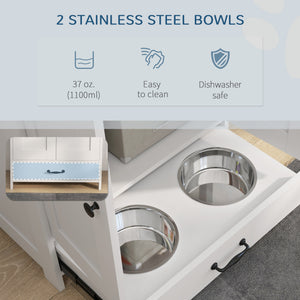 Station de rangement pour nourriture pour chiens avec gamelles, blanc