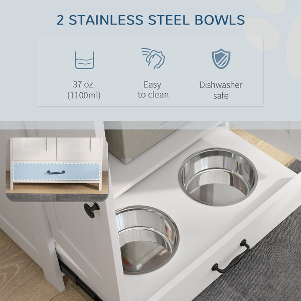 Station de rangement pour nourriture pour chiens avec gamelles, blanc