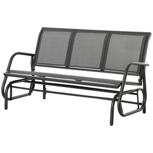 Fauteuil à bascule d'extérieur 3 places, structure en acier, assise en tissu, gris