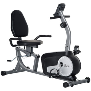 Stationary bike with 8 levels of magnetic resistance, LCD display, adjustable seat and backrest