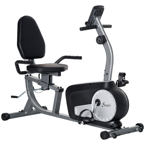 Stationary bike with 8 levels of magnetic resistance, LCD display, adjustable seat and backrest
