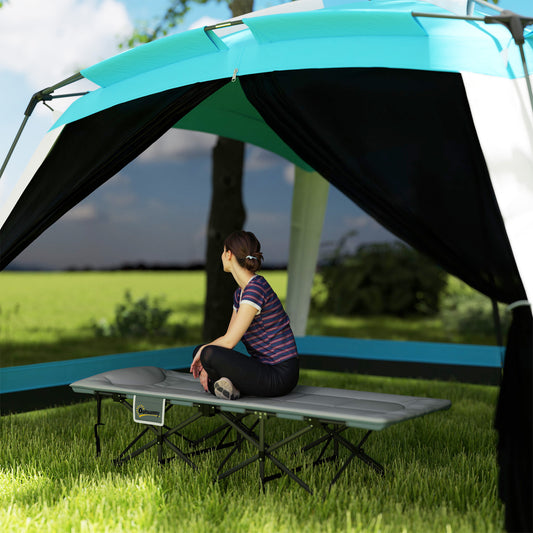Outsunny 67cm Wide Folding Bed, Adult Camp Bed with Cushion, Storage Pocket, Max Load 150kg, Grey