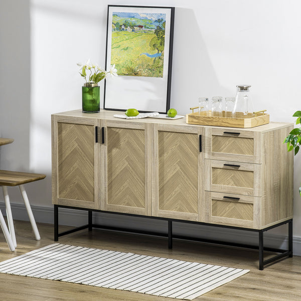 Buffet, meuble bar à café avec tiroirs et étagères réglables, couleur chêne
