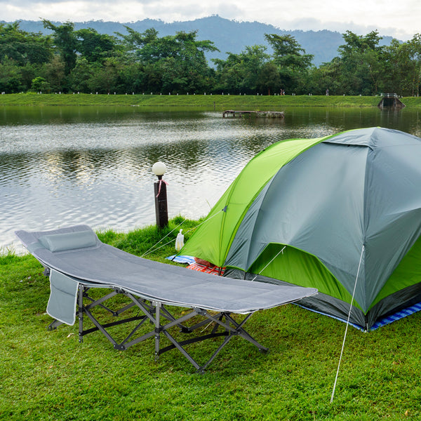 Lit de camp pliant avec matelas et oreiller, gris foncé