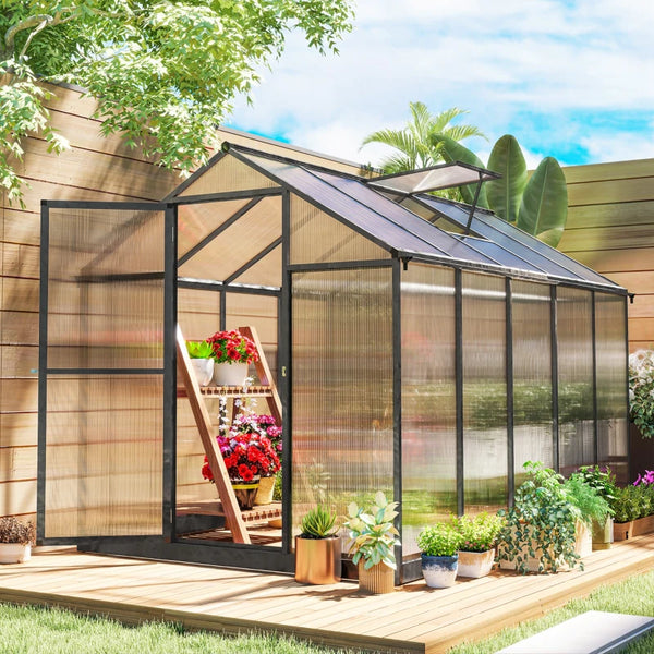 Polycarbonate garden greenhouse, anthracite grey
