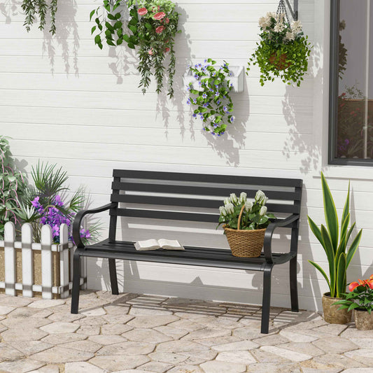 Outsunny 2 Seater Garden Bench, Metal Outdoor Bench for Yard, Lawn, Porch, Black