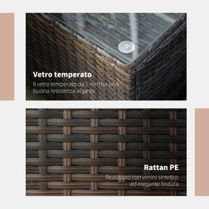 Table basse en rotin tressé avec plateau en verre, marron