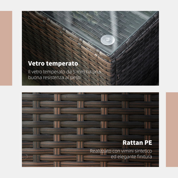 Table basse en rotin tressé avec plateau en verre, marron