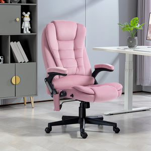 Reclining massage office chair with high back and swivel casters, pink