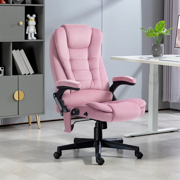 Reclining massage office chair with high back and swivel casters, pink