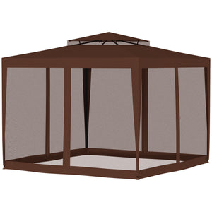 10' x 10' Outdoor Canopy Tent Party Tent with Mesh Netting and Double Tier Roof for Backyard, Garden, Patio, Brown
