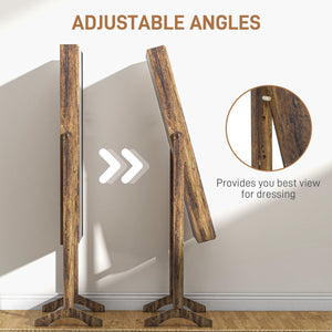 Armoire à bijoux verrouillable avec miroir pleine longueur et rangement pour bijoux, marron rustique