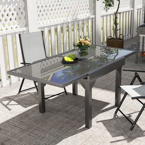 Table d'extérieur extensible avec plateau en verre trempé et structure en métal, pour 4 à 6 personnes