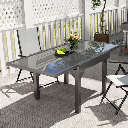 Outsunny 89-180cm Extendable Outdoor Table with Tempered Glass Top and Metal Frame, Seats 4-6 People, for Lawn, Garden and Backyard.