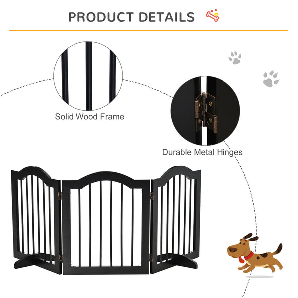 Barrière pour chien pliable à 3 panneaux avec pieds de support, noire