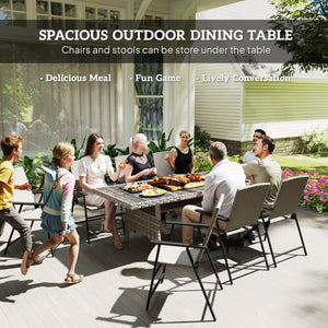 75" Outdoor Dining Table for 6-8, Wicker Patio Table with Storage Shelf and WPC Slatted Top for Balcony, Grey