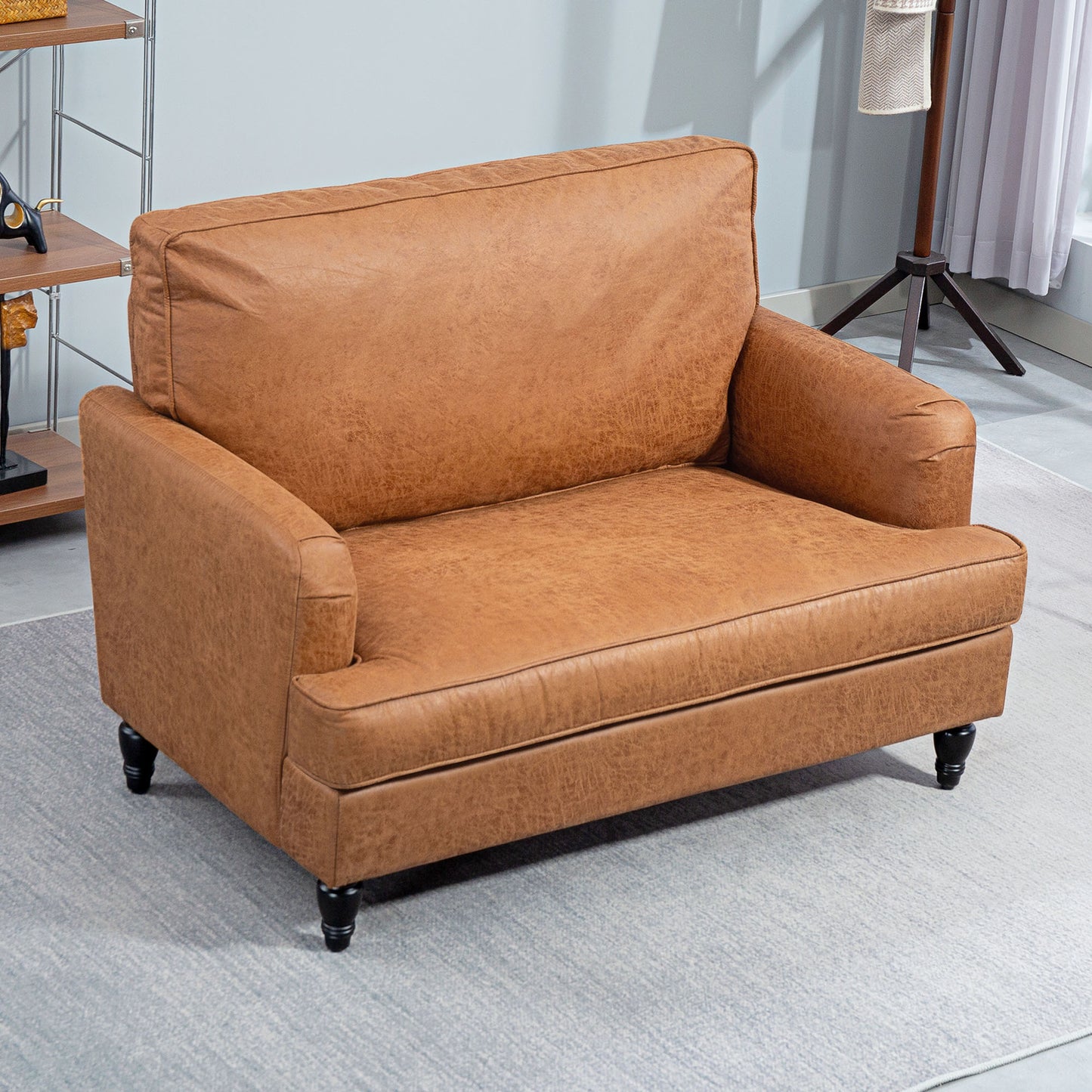 HOMCOM Modern Accent Chair, Microfiber Fabric Armchair with Turned Legs and Wide Seat, Comfortable Armchair for Living Room, Brown