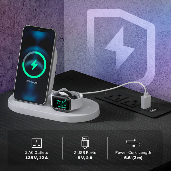 Table de chevet avec station de charge et éclairage LED noire