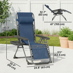 Ensemble de 2 chaises longues d'extérieur Zero Gravity, pliantes et inclinables, avec porte-gobelet et appui-tête, bleu foncé