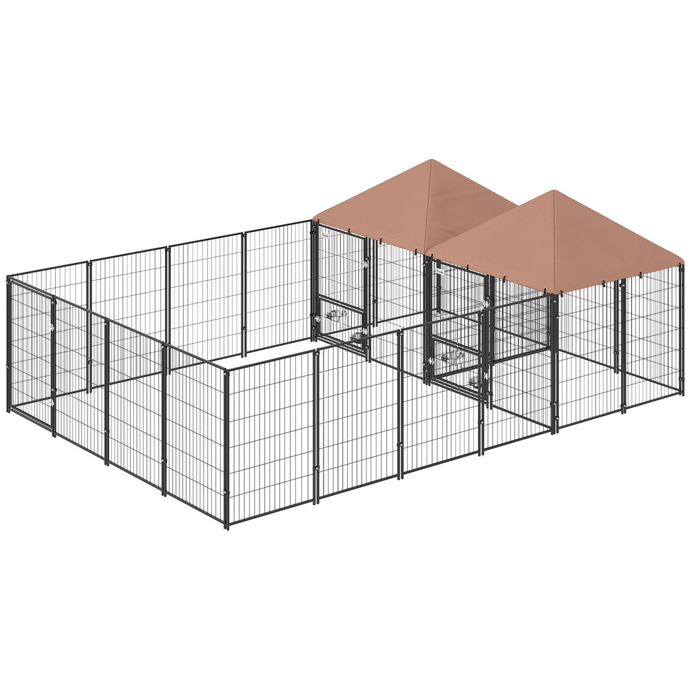 PawHut Large Outdoor Dog Kennel with 2 Rooms, Rotating &amp; Adjustable Height Bowls, 13.5' x 9.4' x 5.1'