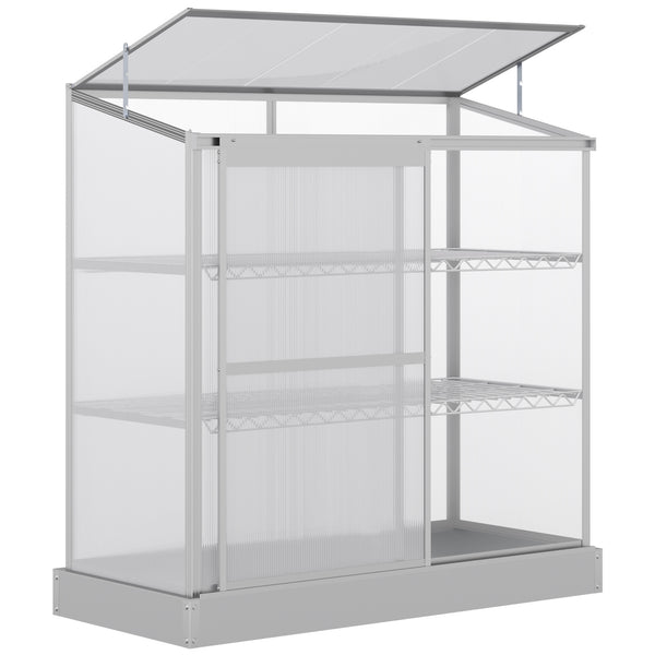 Serre en aluminium à châssis froid, protection surélevée pour jardinières avec toit ouvrant