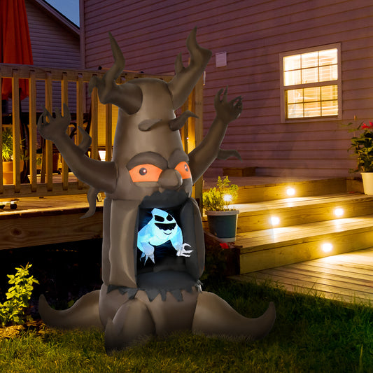 Décoration gonflable d'Halloween arbre hanté avec fantôme blanc, affichage LED extérieur