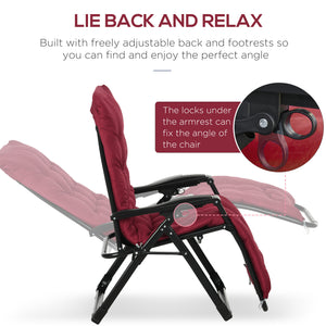 Lot de 2 chaises inclinables zéro gravité avec coussin et appui-tête, rouge vin