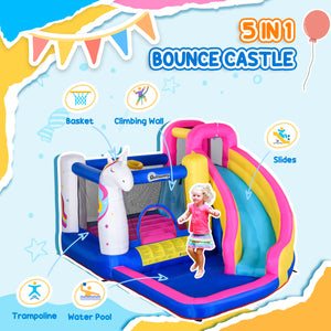 5 en 1 Château gonflable, trampoline, toboggan, piscine, mur d'escalade avec gonfleur pour enfants de 3 à 12 ans, été, 37,5 x 21,6 x 20,5 cm, multicolore
