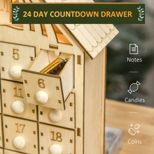 Calendrier de l'Avent de Noël en bois de 24 jours illuminé