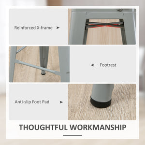 Set of 4 industrial-style metal bar stools, silver grey