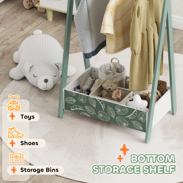 Portant à vêtements avec étagère de rangement et cintres, vert
