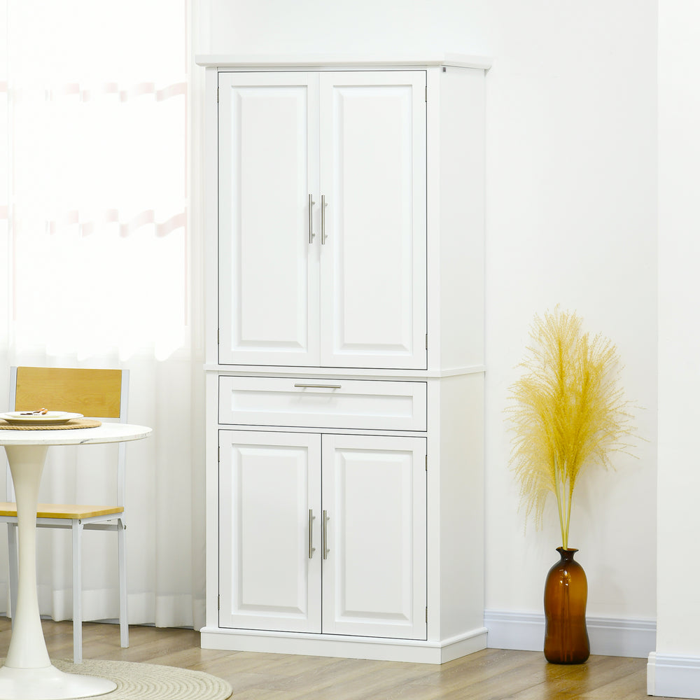 Meuble de rangement avec 4 portes, tiroir et étagères réglables, blanc