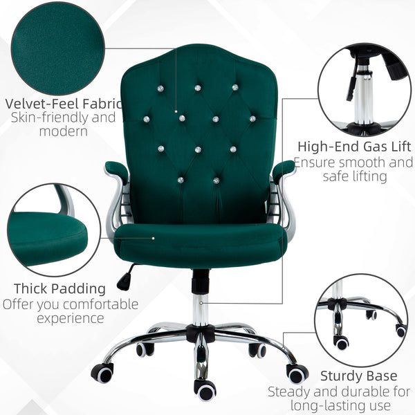 Chaise de bureau en velours, verte.