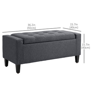 Banc ottoman de rangement en lin avec motif capitonné
