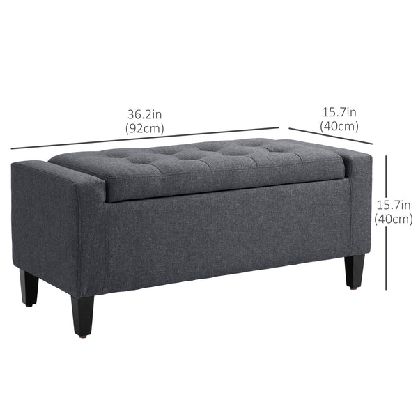 Banc ottoman de rangement en lin avec motif capitonné
