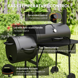 Barbecue portable à charbon de bois avec fumoir décalé, noir