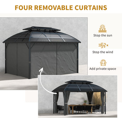Gazebo 13' x 10', abri extérieur à double toit avec rideaux et cadre en aluminium, noir