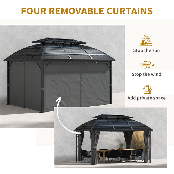 Gazebo 13' x 10', abri extérieur à double toit avec rideaux et cadre en aluminium, noir