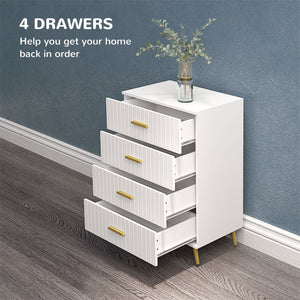 White 4-drawer chest of drawers for the bedroom.