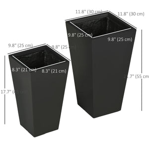 Ensemble de 2 grands pots de fleurs avec trous de drainage, noir