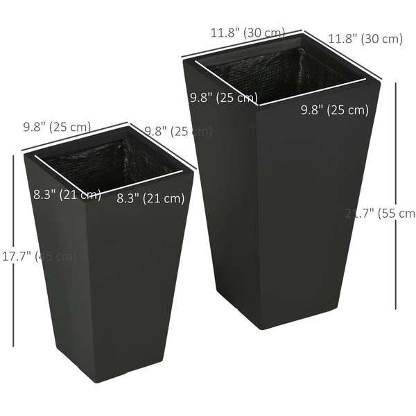 Ensemble de 2 grands pots de fleurs avec trous de drainage, noir