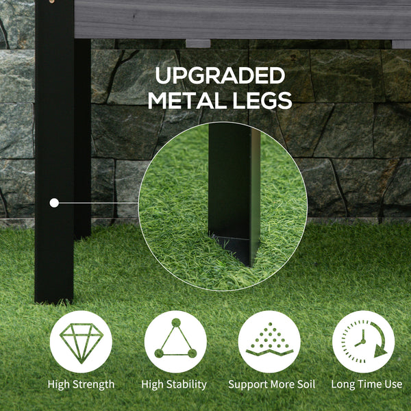 Jardinière surélevée avec pieds, cadre en métal et en bois pour jardin et terrasse, gris
