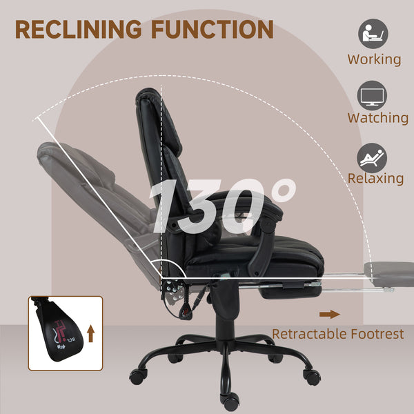 6-point vibrating massage chair with retractable footrest, black