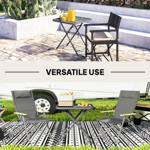 Table de patio carrée pliante avec plateau en rotin quadrillé