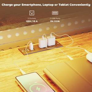 Gaming Desk with Power Outlets LED Lights Computer Desk with Drawers Monitor Stand 61" Rustic Brown